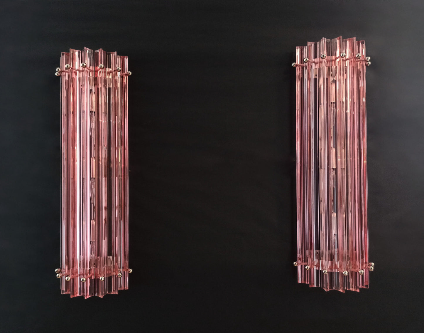 Murano Wall Lamp | 7 Pink Glass Prisms | 2 pcs