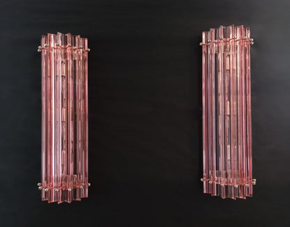 Murano Wall Lamp | 7 Pink Glass Prisms | 2 pcs