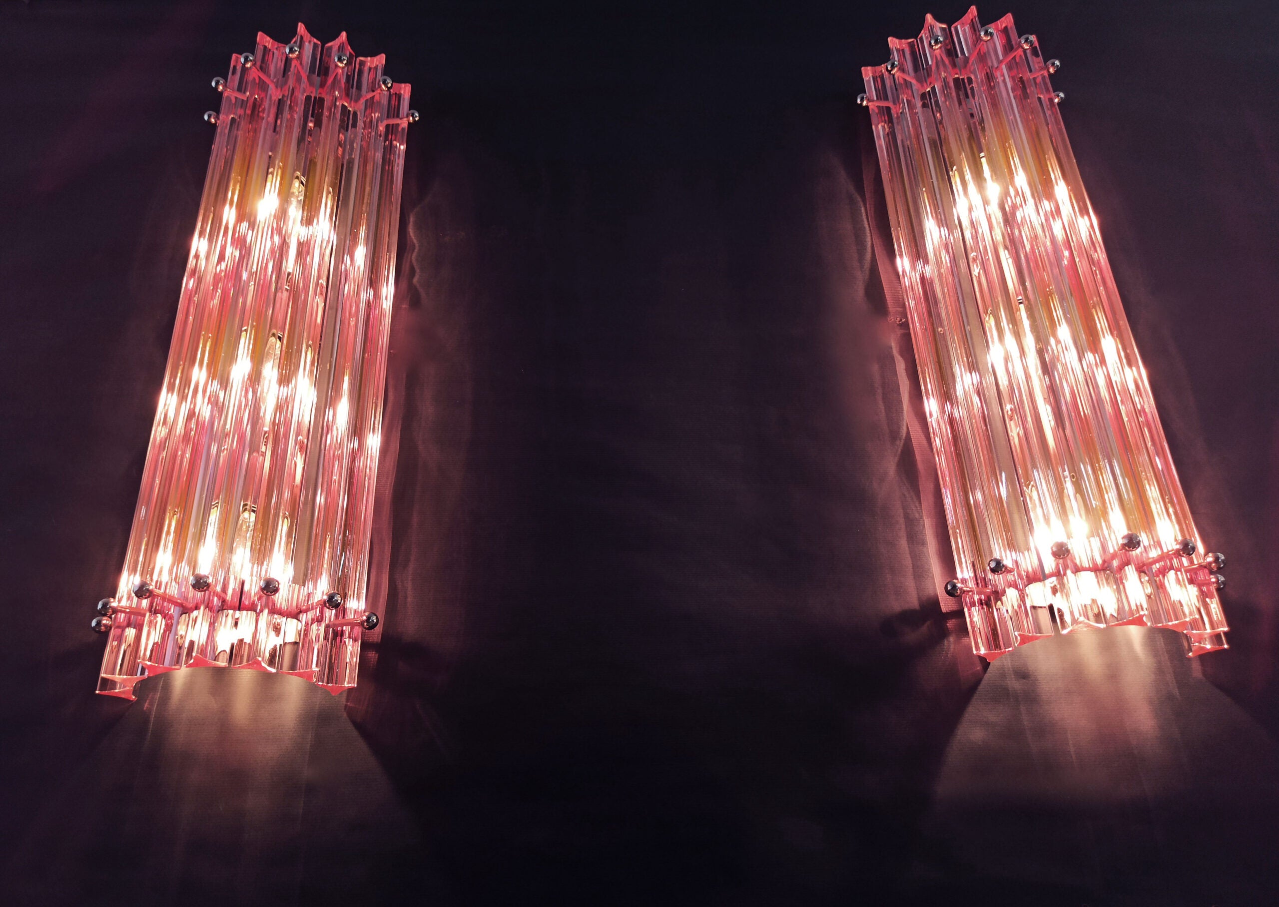 Murano Wall Lamp | 7 Pink Prism Glass | Set of 2