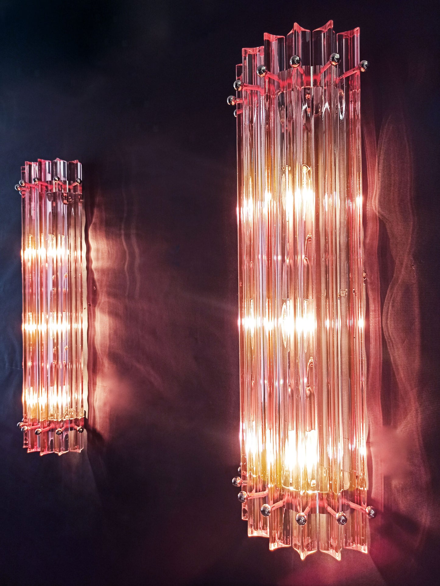 Murano Wall Lamp | 7 Pink Glass Prisms | 2 pcs