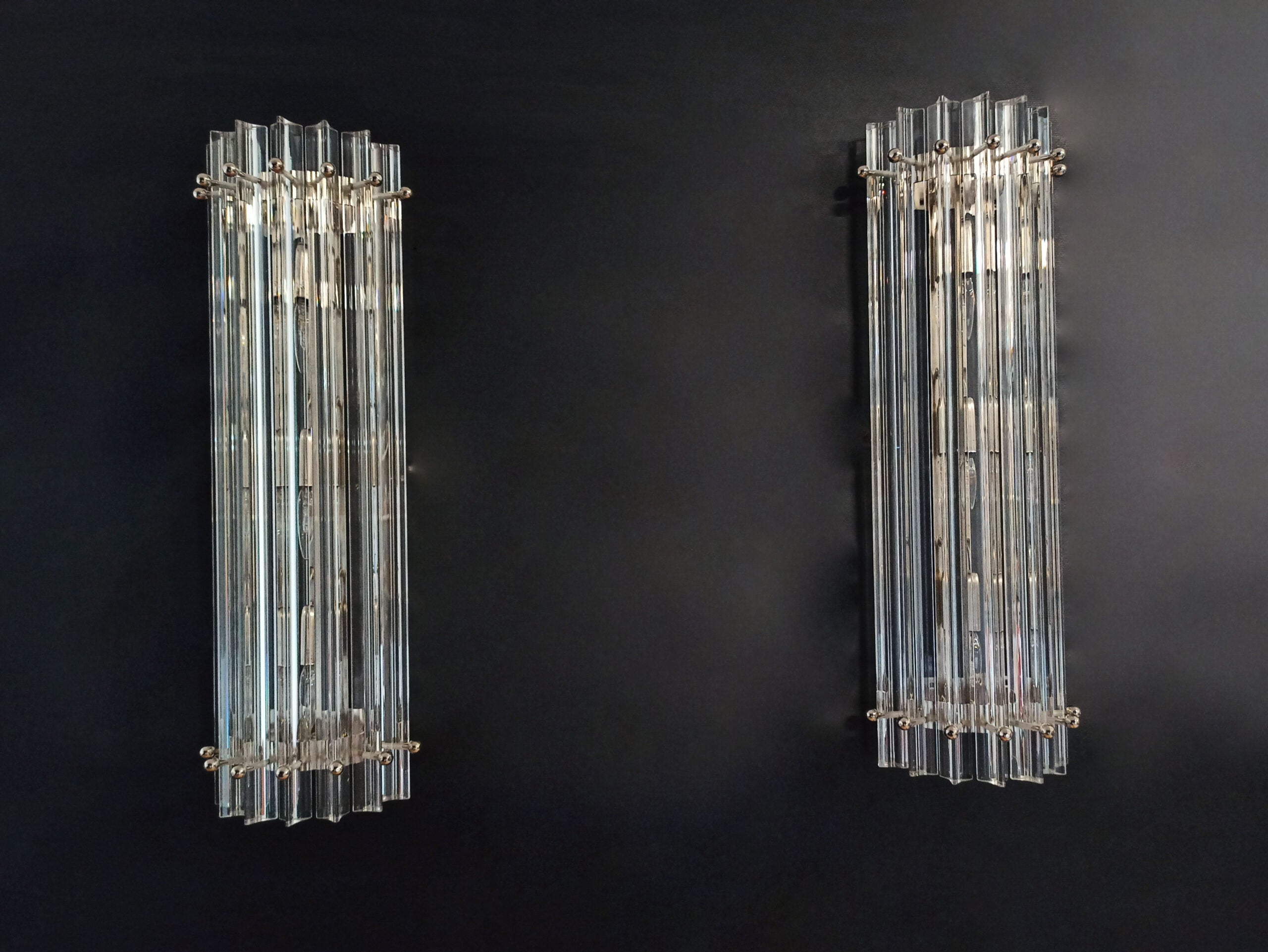 Murano Vegglampe | 7 Klare Prismeglass | 1 par