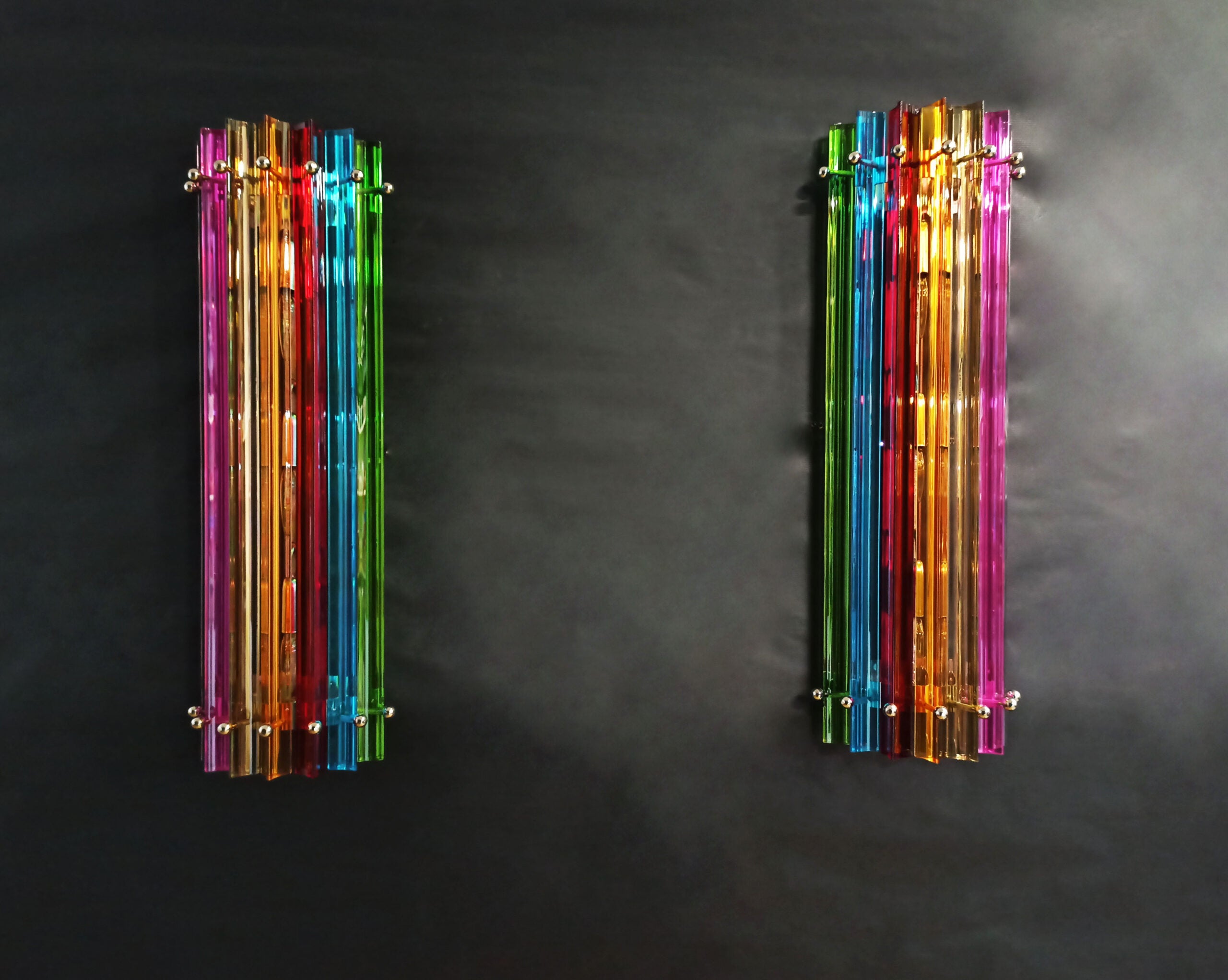 Murano Vegglampe | 7 Multifarge Prismeglass | 1 par