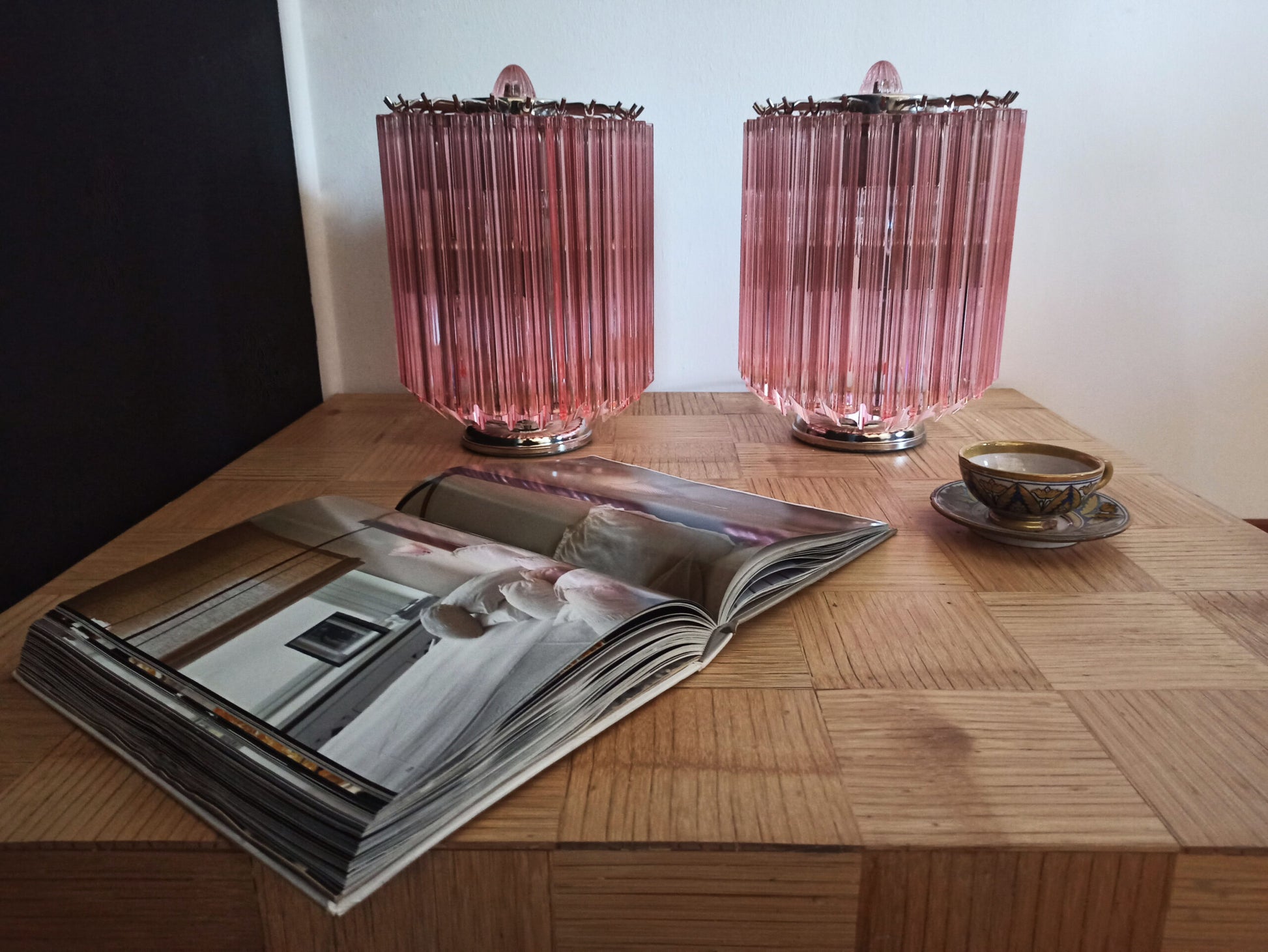 Murano Bordlampe | 24 Rosa Prismeglass