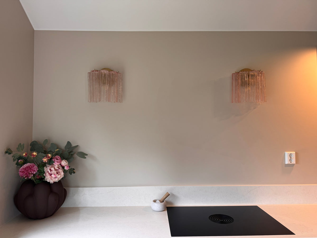 Murano Vegglampe – 5 Rosa Glassrør – 2 stk – miljø – Murano Classics