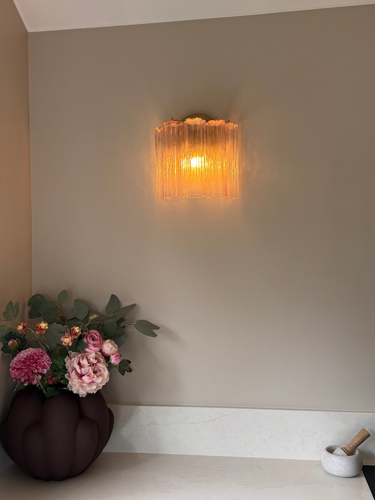 Murano Vegglampe – 5 Rosa Glassrør – 2 stk – miljø – Murano Classics